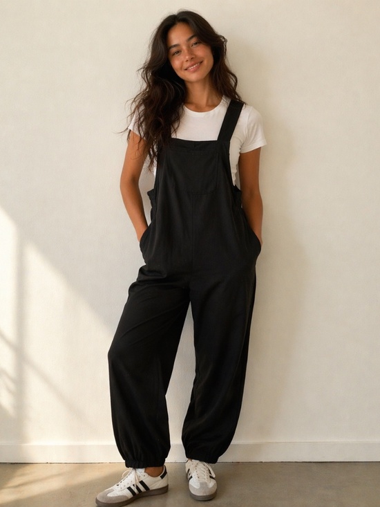 Smash & Tess Pants - Smash & Tess romper XS black bib pocket joggers relaxed tencel/cotton minimalist